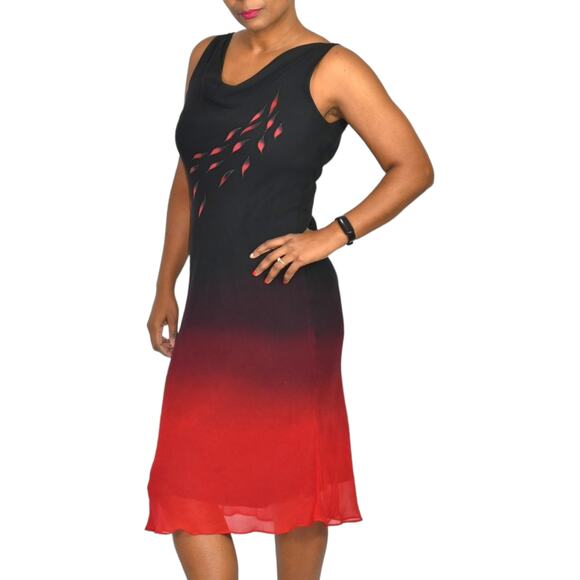 Vintage Silk Slip Dress Red Black Midi Bias Cut Cowl Neck Ombre Tank Y2K Size XL - Picture 6 of 11